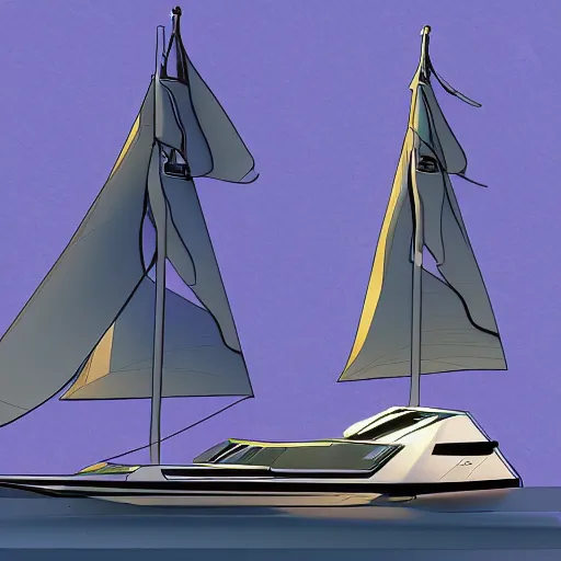 Image similar to Marvel!! comic style futuristic sailboat with solar sales and robot! captain!, digital art, 8k