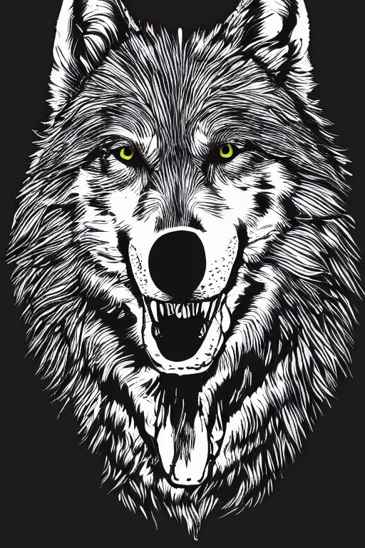 Image similar to Psychotic crisis portrait of a wolf head. very detailed, lineart