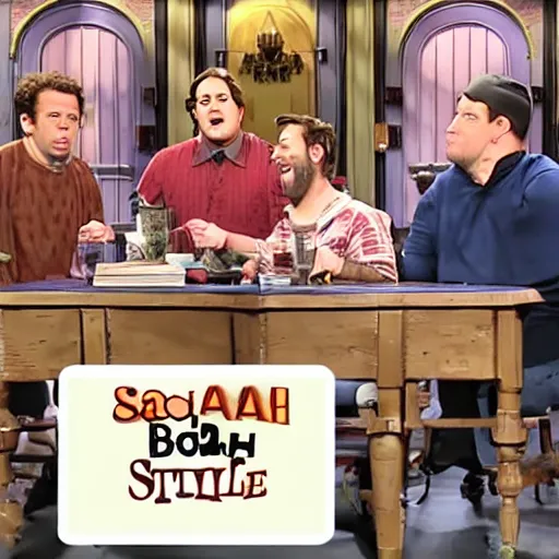 Image similar to a Saturday Night Live sketch starring Fred, Greg, Bob, and Sarah