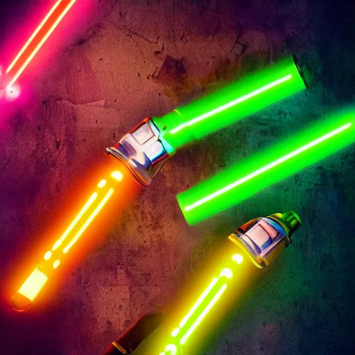 Image similar to an extremely high quality photo of a surreal radioactive surreal neon_lightsaber_sandwich, a hybrid lightsaber-sandwich filled with lightsaber_neons and sandwichlightsaberneontubes, neontubesauce drizzled, drooping lightsaber_lettuce, glowing_sandwich filled with lights, promotional photo, 4k food photography