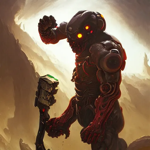 Image similar to doom eternal, mutant, tubes fused with the body, front view, painted by stanley lau, painted by greg rutkowski, painted by stanley, artgerm, masterpiece, digital art, trending on arts