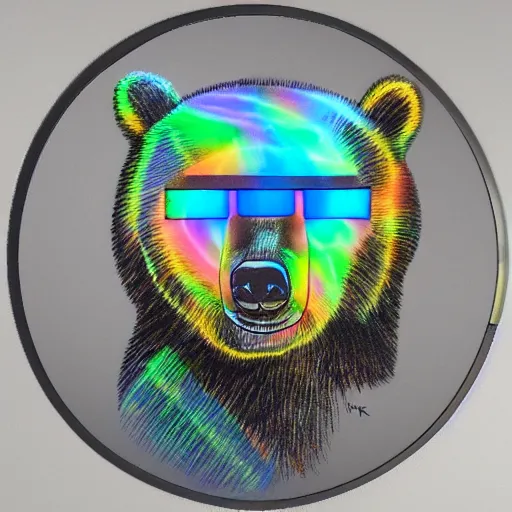 Prompt: a bear painted with laser 3 d hologram