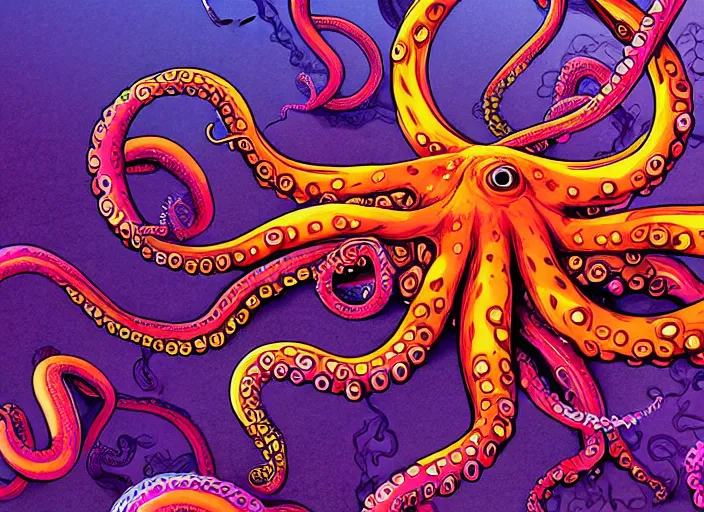 Prompt: highly detailed tentacles, digital art, octopus, tentacles, detailed tentacles, bold colors, gradient, 8k, trending on artstation