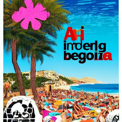 Prompt: a poster for a holiday in ibiza, where the island is damaged due to global heating