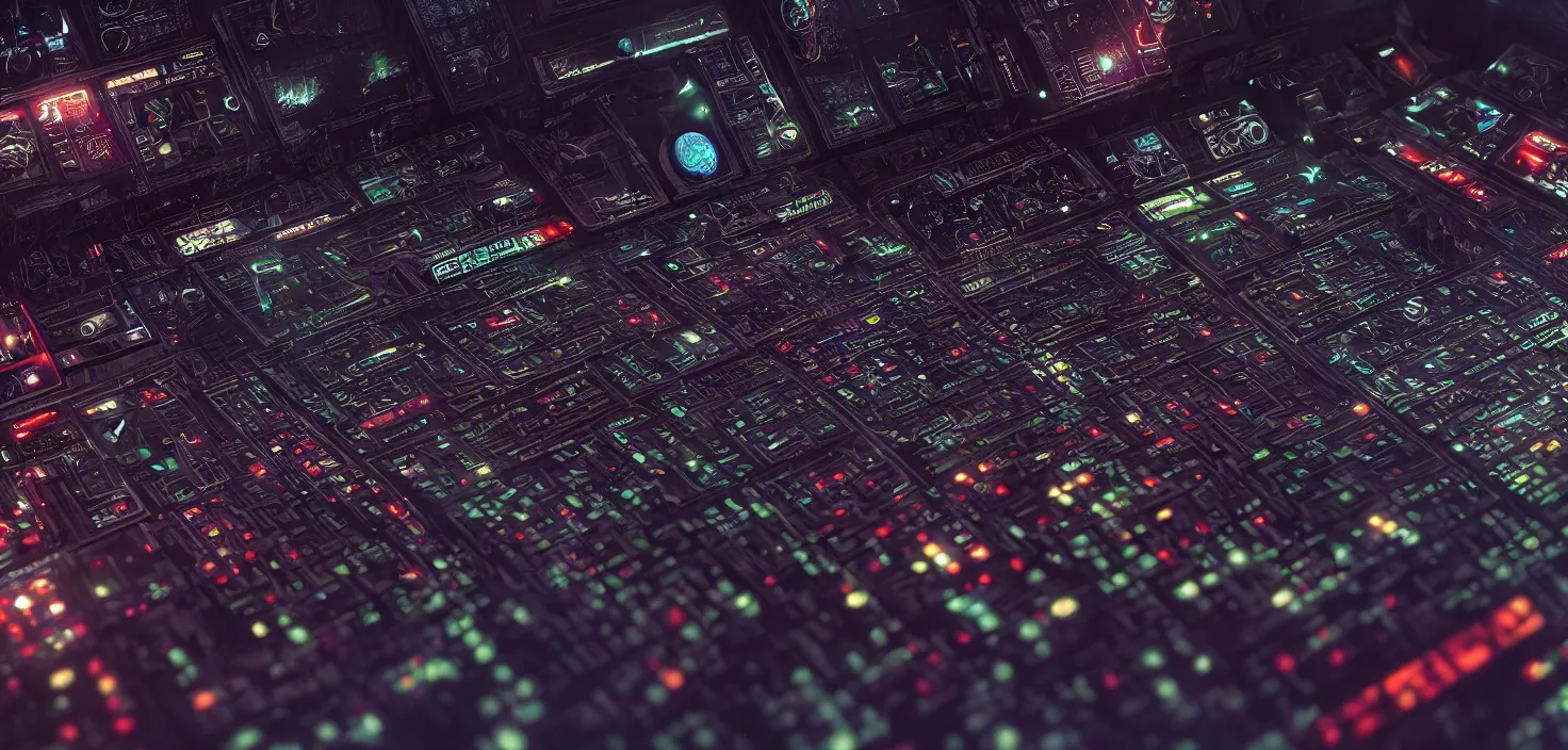 Image similar to city, ship control panel close - up, in a nightmarish universe of odd forms and somber tapestry, hr giger and vincent di fate, vivid color scheme, featured in artstation, octane render, cinematic, elegant, intricate, 8 k