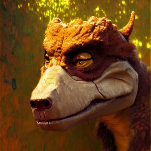 Image similar to a portrait of a beautiful female t - rex zootopia fursona furaffinity furry art detailed face painting by gaston bussiere craig mullins jc leyendecker gustav klimt artgerm greg rutkowski furry