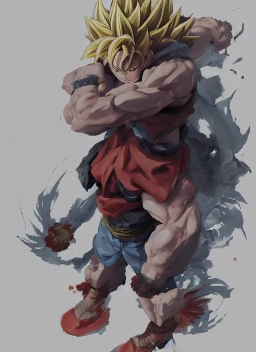 Image similar to semi reallistic gouache gesture painting, by yoshitaka amano, by ruan jia, by Conrad roset, by dofus online artists, detailed anime 3d render of gesture painting of Crono as a super Saiyan, young Crono blond, Crono, Dragon Quest, Crono, goku, portrait, cgsociety, artstation, rococo mechanical, Digital reality, sf5 ink style, dieselpunk atmosphere, gesture drawn