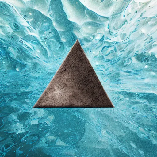 Image similar to water artwork manipulation inside the shape of a triangle on the ocean water, ray tracing, realistic water, focus, long shot, 8 k resolution, cinematic, water art photoshop