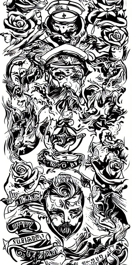 Prompt: hyperdetailed sailor jerry flash tattoo sheet