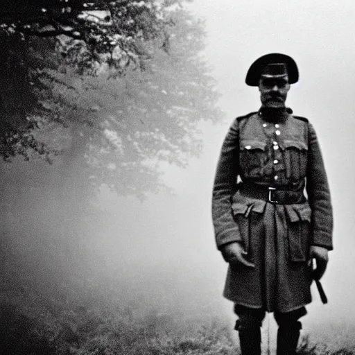 Prompt: WWI soldier, fog, high contrast, 35mm film grain