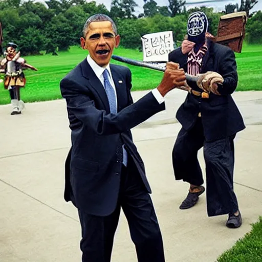 Image similar to barack obama cosplaying a clash of clans barbarian,