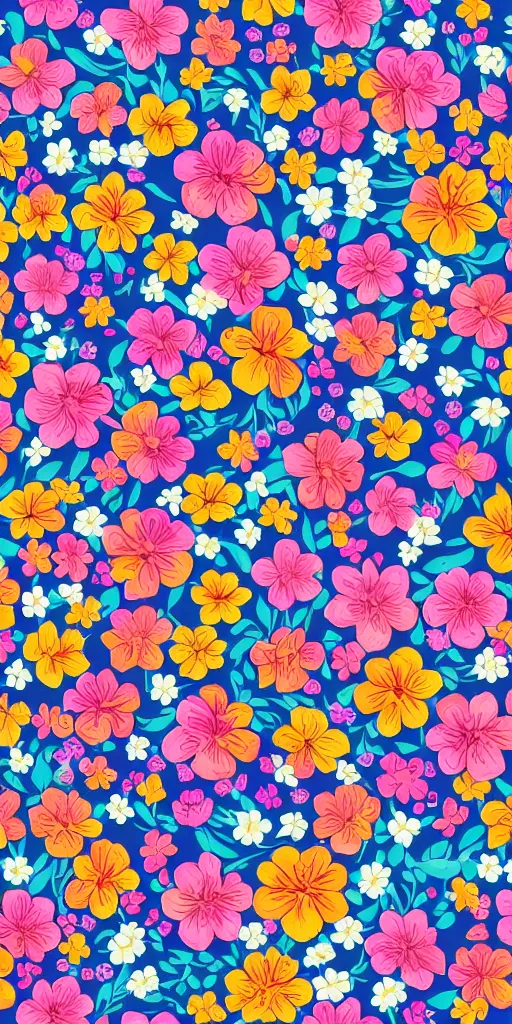 Prompt: seamless pattern of flowers, colourful, symmetrical, repeating 35mm photography