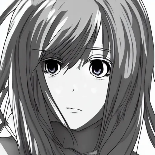 Image similar to a very beautiful young anime girl, full body, long wavy blond hair, sky blue eyes, full round face, bikini, miniskirt, front view, mid - shot, highly detailed, black and white manga drawing