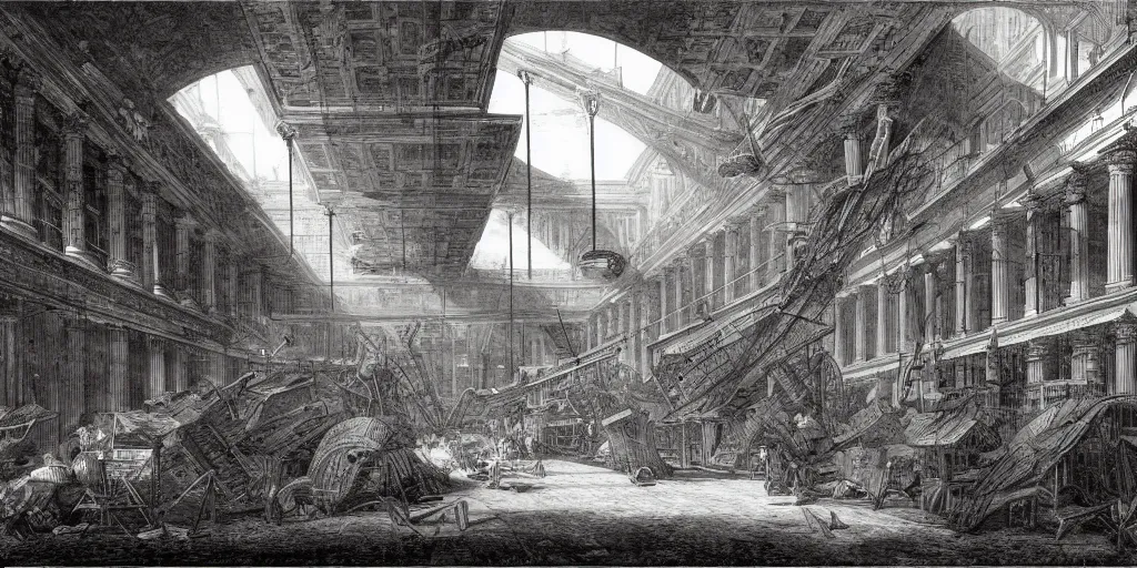 Prompt: an office cubicle farm by Giovanni Battista Piranesi