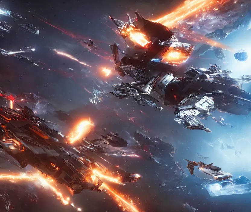 Image similar to an epic space battlem trending on cgsociety