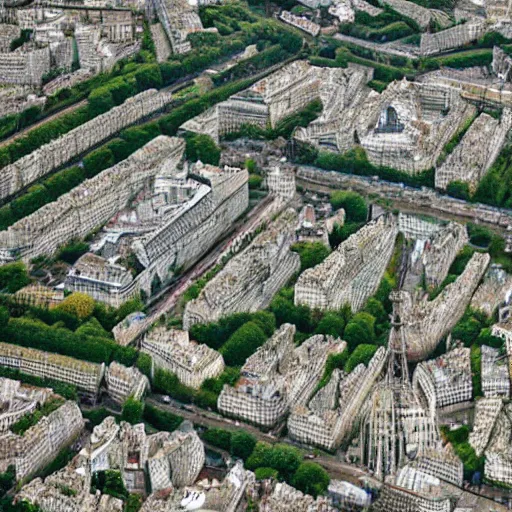 Prompt: paris City abandoned for years and covered by vegetation and lush