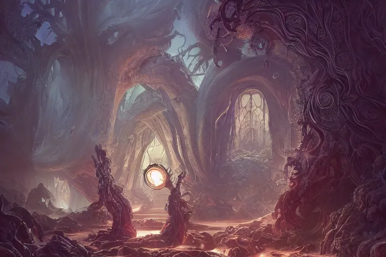 Image similar to a lovecraftian painting of a demonic portal, cosmic horror elements, ultra realistic, concept art, intricate details, eerie, highly detailed, photorealistic, octane render, 8 k, unreal engine. art by artgerm and greg rutkowski and alphonse mucha