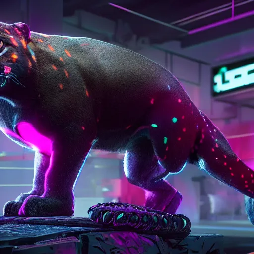 Prompt: a neon cyberpunk jaguar animal, octane render