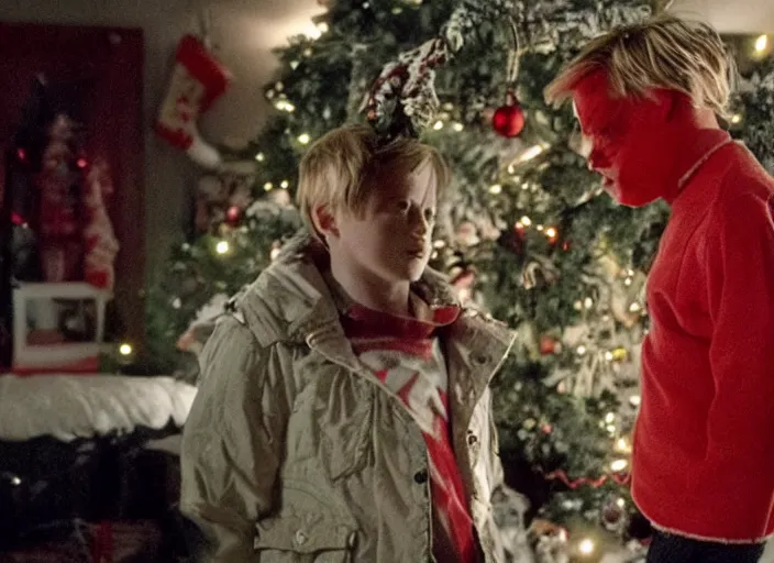 Image similar to the movie the predator starring macaulay culkin kevin mcallister home alone living room christmas vfx film
