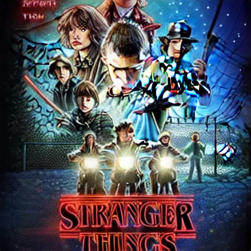 Image similar to stranger things new season poster, artstation hall of fame gallery, editors choice, # 1 digital painting of all time, most beautiful image ever created, emotionally evocative, greatest art ever made, lifetime achievement magnum opus masterpiece, the most amazing breathtaking image with the deepest message ever painted, a thing of beauty beyond imagination or words