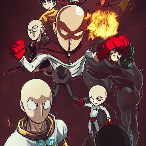 Prompt: one punch man as a cuphead endgame boss on a level in the cuhpead style, digital art, fantasy, endgame boss, smooth, cinematic perspective, smooth, artstation, behance, deviantart