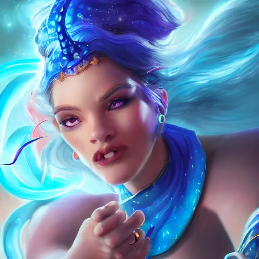 Image similar to all powerful genie, ecstatic, infinite power, manic, perfect eyes, full body shot, magical being, magic, portrait, noble, transformation, vivid colors, elegant, concept art, sharp focus, digital art, Hyper-realistic, 4K, Unreal Engine, Highly Detailed, HD, Dramatic Lighting by Brom, trending on Artstation