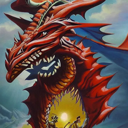 Prompt: happy western dragons oil painting by Alex Ross