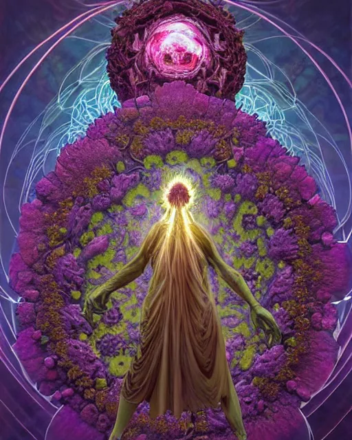 Prompt: the platonic ideal of flowers, rotting, insects and praying of cletus kasady carnage thanos nazgul doctor manhattan chtulu mandelbulb howl's moving castle mandala davinci heavy rain the witcher, d & d, fantasy, ego death, decay, dmt, psilocybin, art by artgerm and greg rutkowski and alphonse mucha