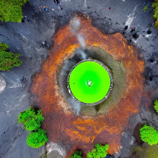 Image similar to ancient demon summoning, magic, volcanic acitvity, shot from drone