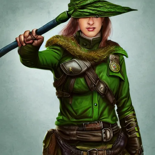 Prompt: portrait of a female ranger, dungeons and dragons, full color, vivid, realistic illustration, upper body close up, dressed in green woodsy clothing