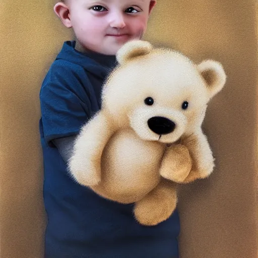 Image similar to little kid holding teddy bear, digital art