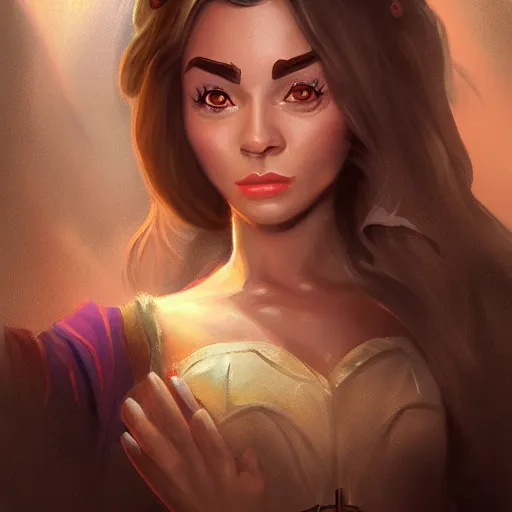 Image similar to beautiful latina female disneyland cast member waiting impatiently in purgatory, biblical fantasy, digital art, trending on artstation