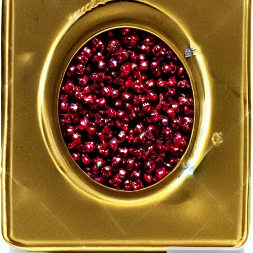 Image similar to 4 4 tiny rubies embedded in an engraved 1 8 k gold plate macro photo deviant realistic