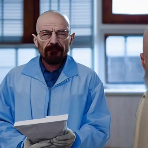 Image similar to walter white selling blue methamfetamine to suleyman soylu realistic dof 8k