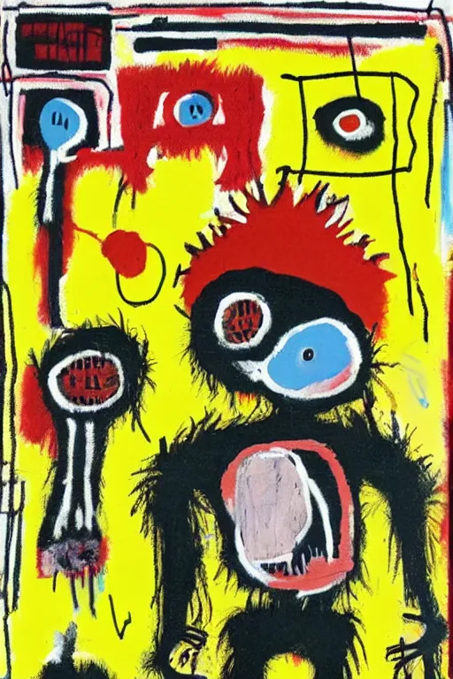Image similar to an illustration of monkeys killing children in the style of basquiat by margaret wise brown