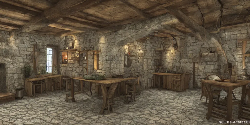 Image similar to medieval cottage interior, unreal engine