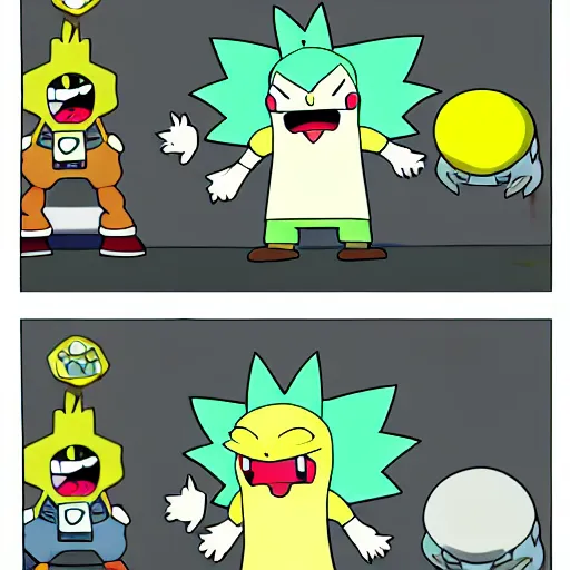 Image similar to pokemon spongebob rick and morty mario bowser