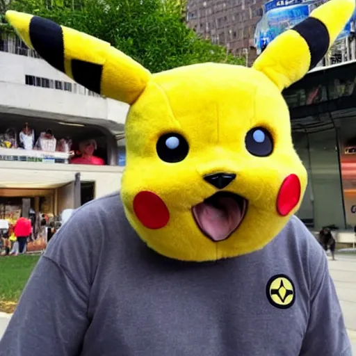 Prompt: a man wearing pikachu mask cosplaying as pikachu