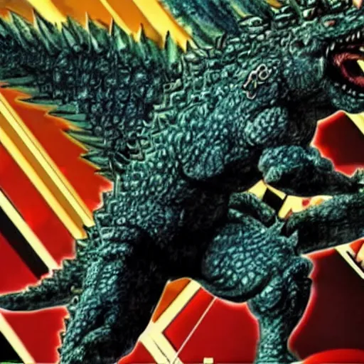 Prompt: Anime Godzilla posing in Jojo's Bizarre Adventure