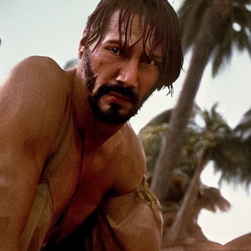 Image similar to keanu reaves as captain benjamin in apocalypse now, 8k resolution, full HD, cinematic lighting, award winning, anatomically correct