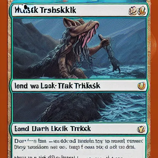 Prompt: Mustakrakish the lake troll