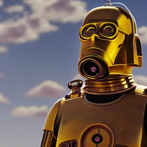 Image similar to Homer Simpson as C3PO, cinematic 4k