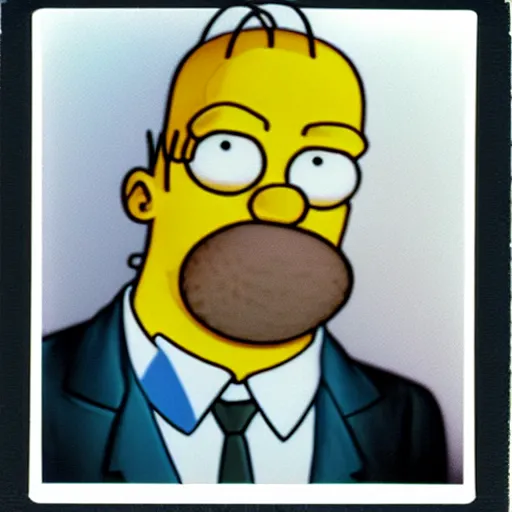 Image similar to a still polaroid photo of the real homer simpson