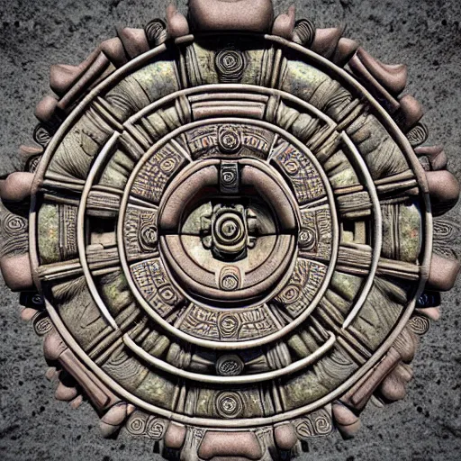 Prompt: old maya invention, mystical device, very complicated, 3 d digital art, high details