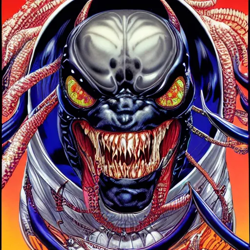 Image similar to portrait of crazy venom, symmetrical, by yoichi hatakenaka, masamune shirow, josan gonzales and dan mumford, ayami kojima, takato yamamoto, barclay shaw, karol bak, yukito kishiro