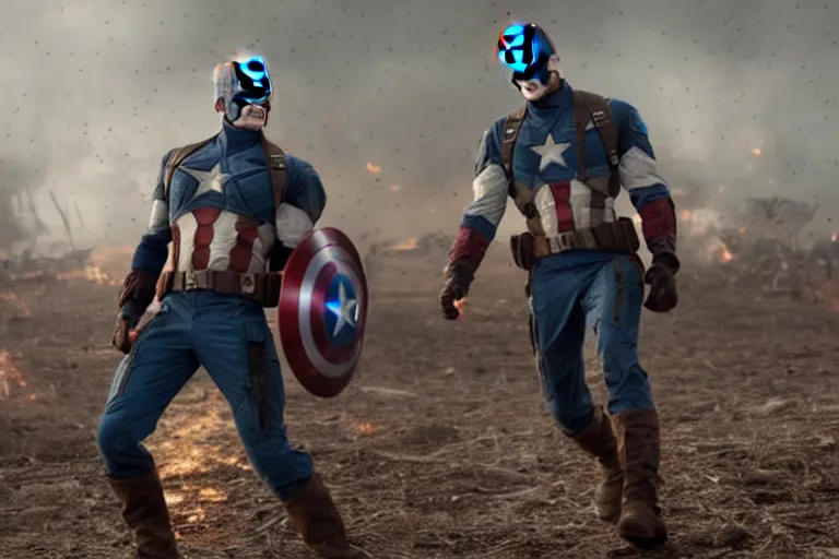 Image similar to film still of zombie Captain America in new avengers movie, 4k