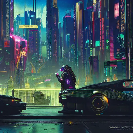 Prompt: cyberpunk 2 0 7 7 night city, highly detailed art, by james c christensen,