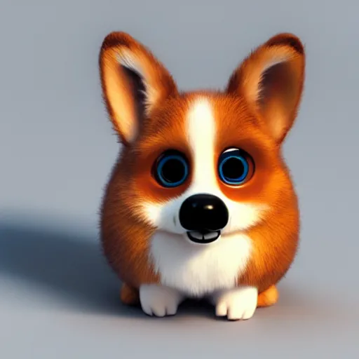 Image similar to high - quality detailed 3 d render of a corgi furby toy, realistic, cute