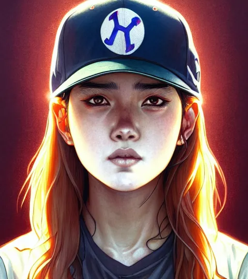 Image similar to symmetry ( clementine from the walking dead wearing her iconic baseball hat portrait ) ultra detailed, intricate, anime, dynamic lighting, digital art, digital painting, art station, wlop, sharp focus, illustration, art by artgerm and greg rutkowski and alphonse mucha