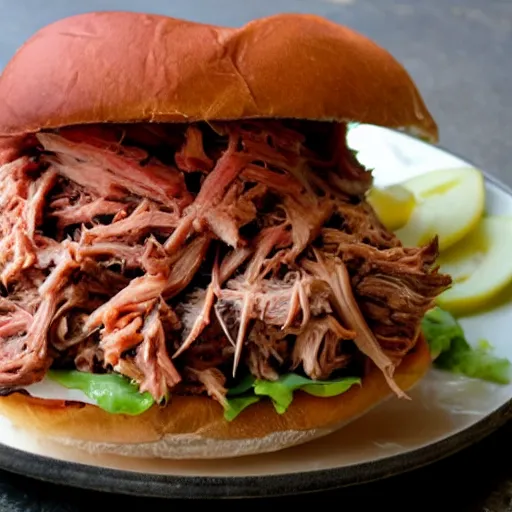 Image similar to half pulled pork sandwich with eyes and teeth